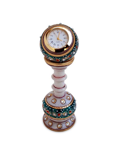 marble pillar clock with kundan and enamel work - 940005 - Standard Image - 1