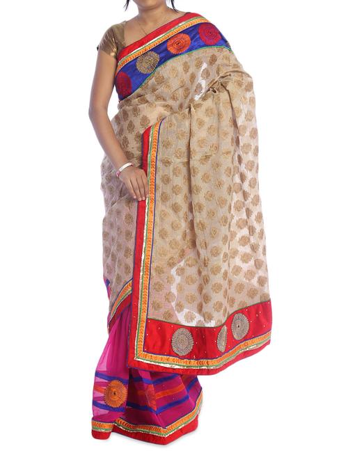 beige and gold saree - 940234 - Standard Image - 1