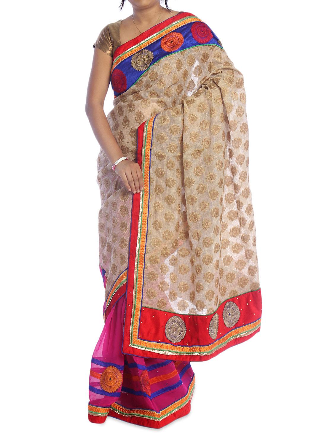 beige and gold saree - 940234 - Zoom Image - 1