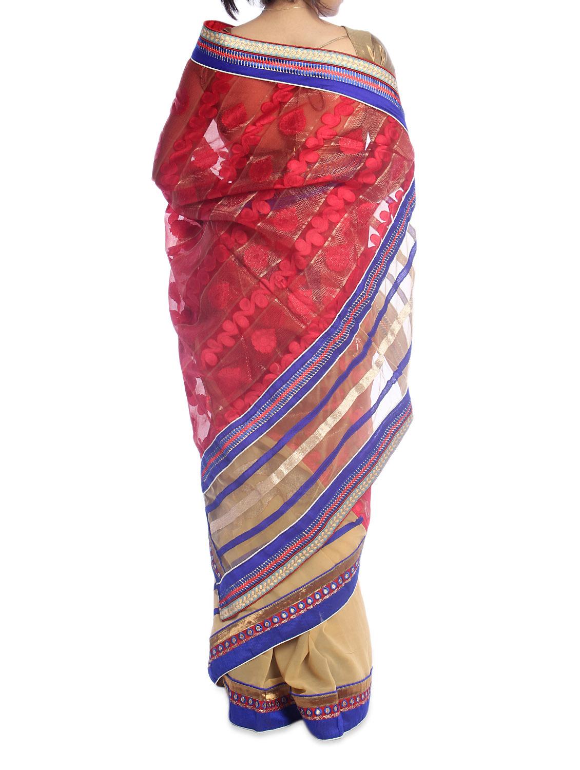 red and beige saree - 940242 - Zoom Image - 2