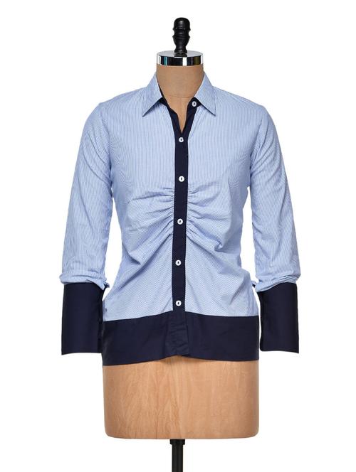 Blue Striped Shirt with Contrast Cuffs - 940259 - Standard Image - 1
