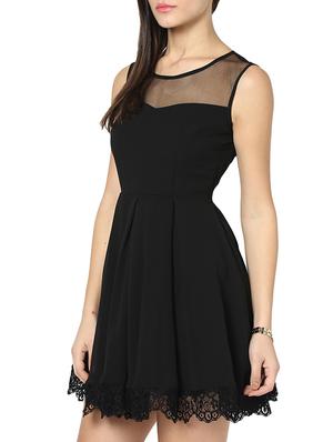 lace trim sheer panel pleated dress - 951502 - Standard Image - 2