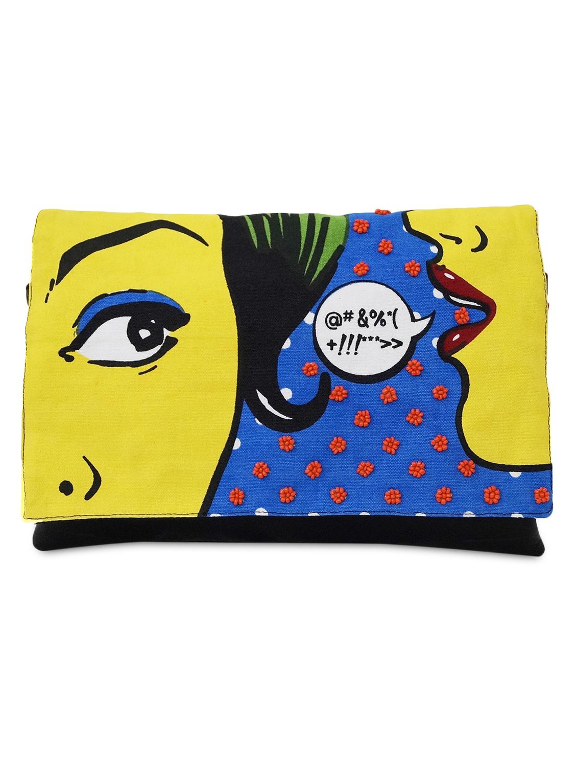 multicolored printed canvas and leatherette clutch - 9543472 - Zoom Image - 1