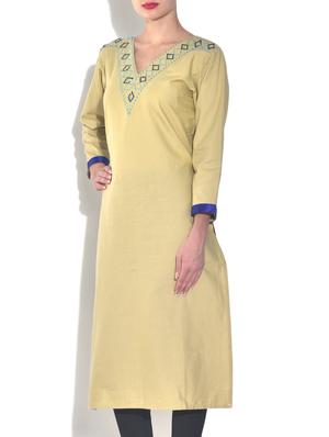 beige embroidered cotton kurti - 9544372 - Standard Image - 2