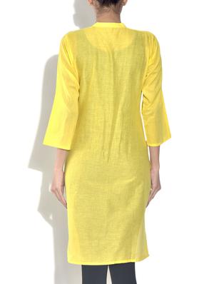 lemon yellow embroidered cotton kurti - 9544373 - Standard Image - 3