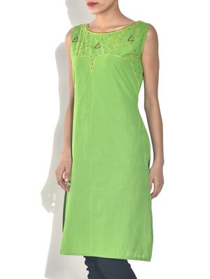 pear green embroidered cotton kurta - 9544374 - Standard Image - 2