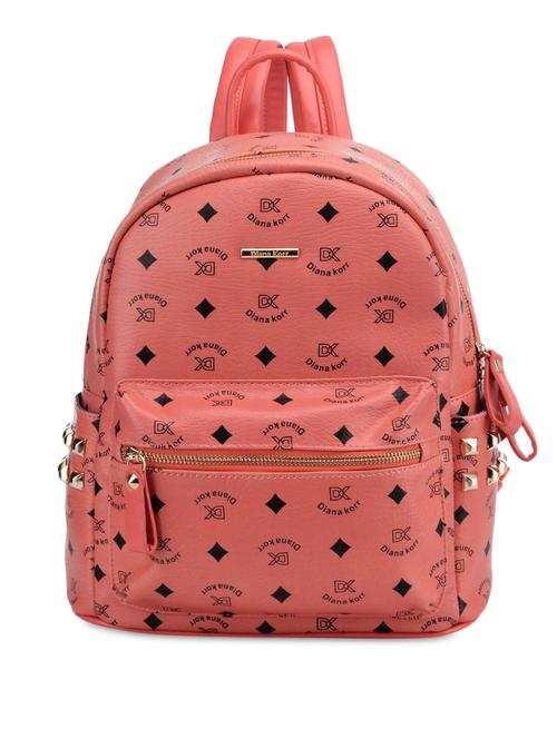 peach printed and studded faux leather backpack - 9545563 - Standard Image - 1