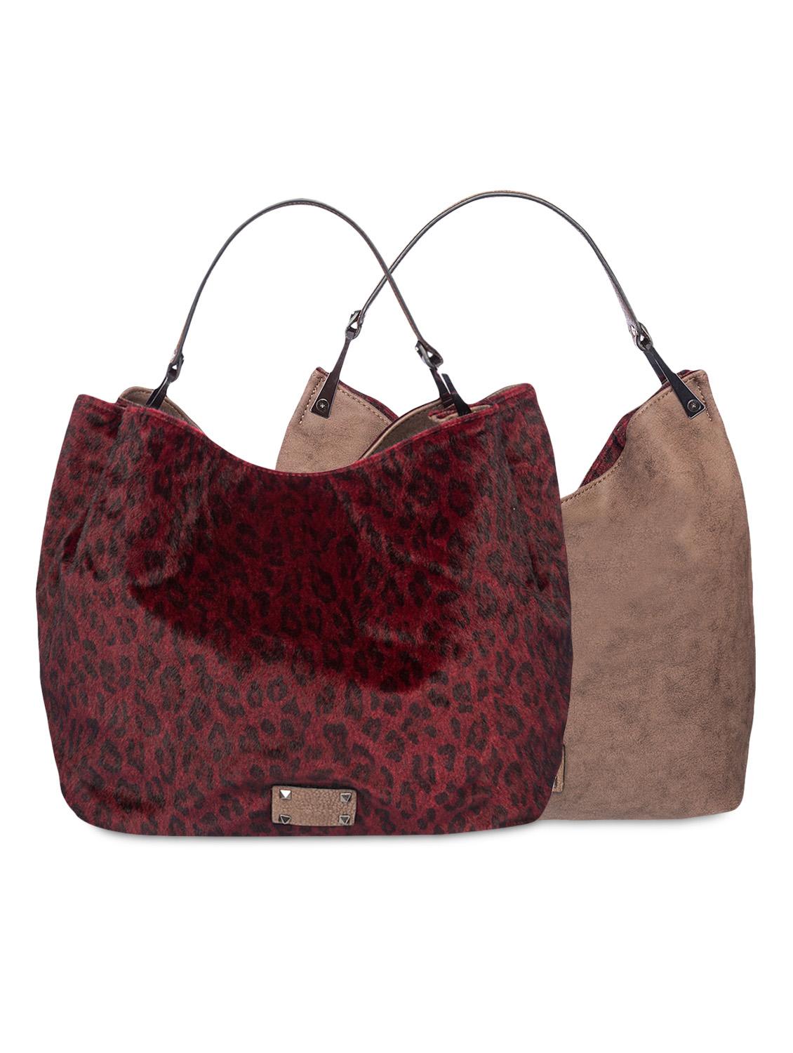 brown and maroon animal printed reversible hobo bag - 9545977 - Zoom Image - 1
