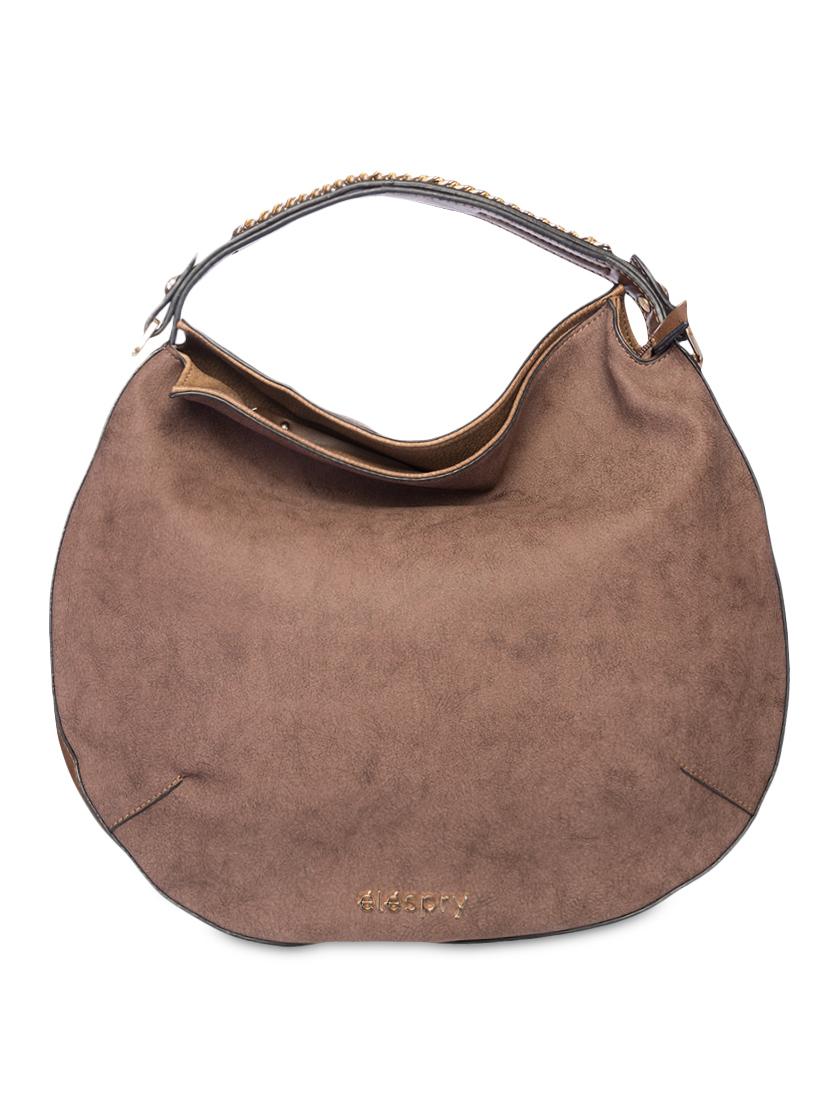 chain embellished brown leatherette hobo bag