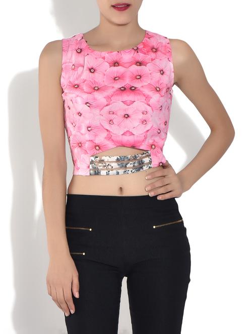 pink printed crop top - 9546748 - Very Small Image - 1