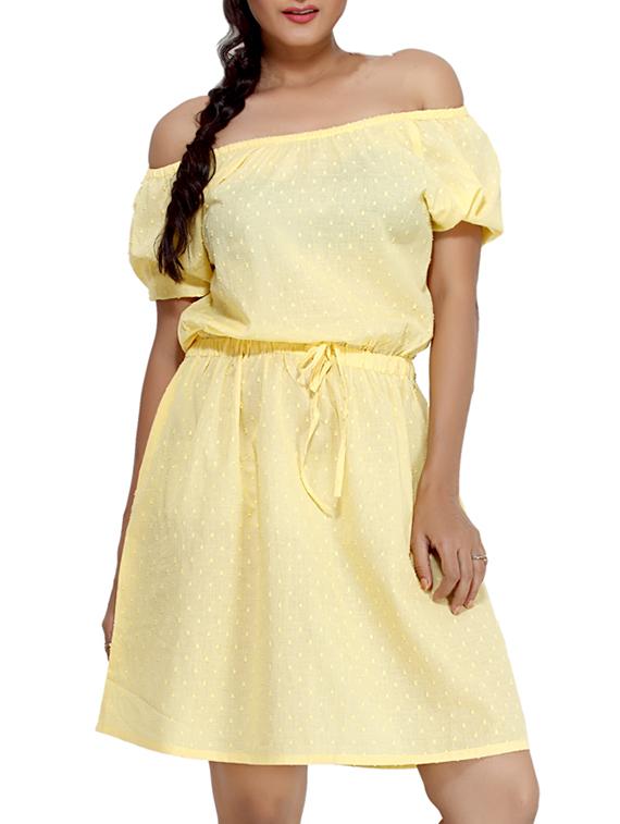 yellow cotton  short sleeves blouson dress