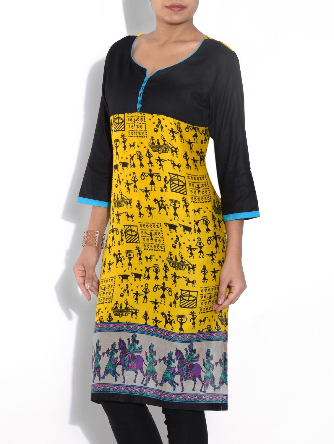 yellow viscose straight kurta - 9553530 - Zoom Image - 2