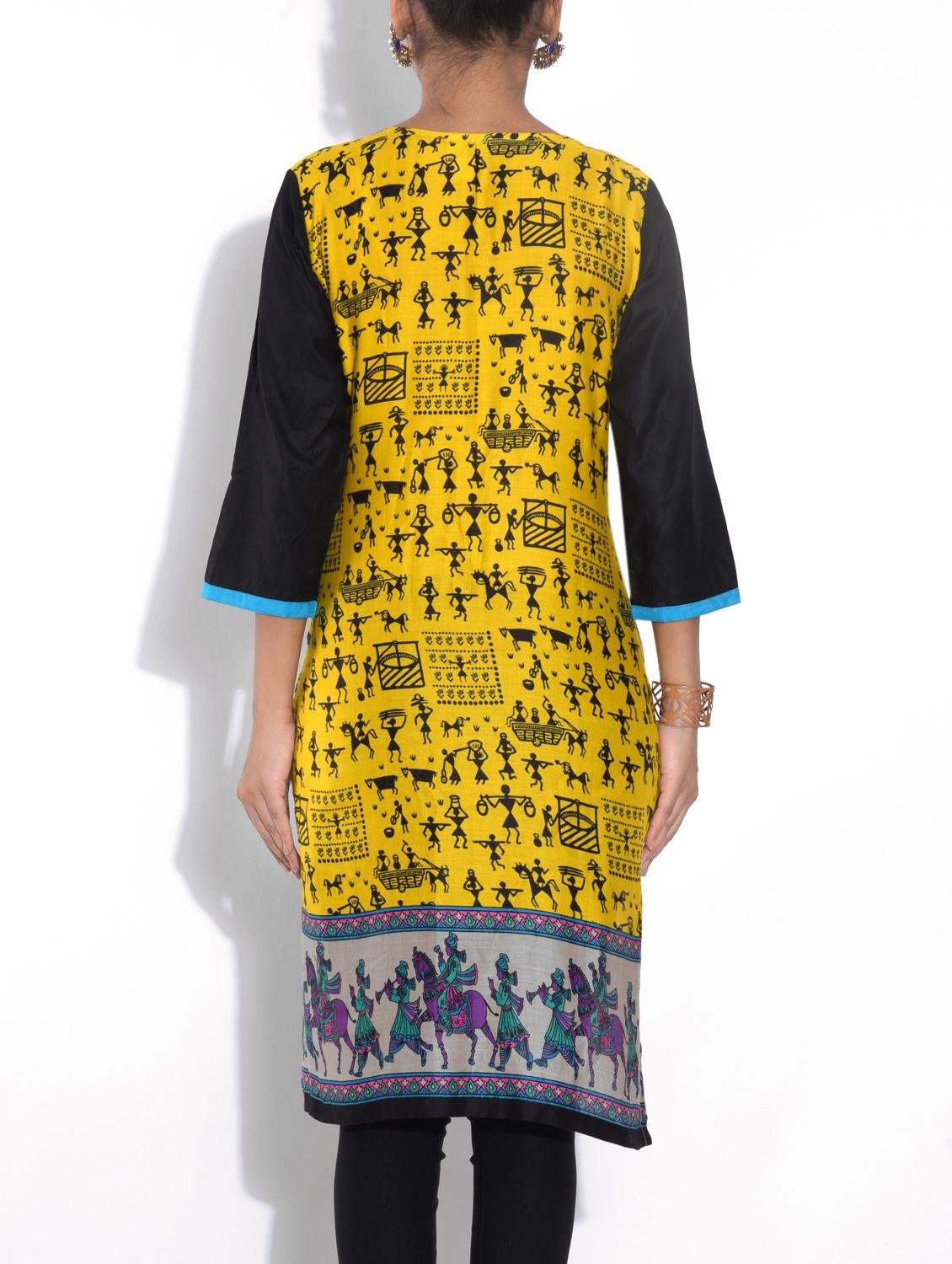 yellow viscose straight kurta - 9553530 - Zoom Image - 3
