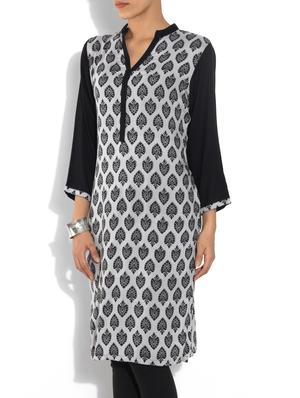 black rayon straight kurta - 9553539 - Standard Image - 2