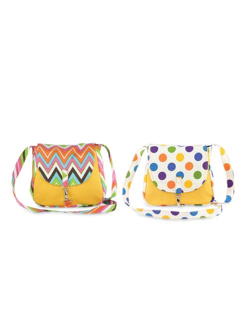 yellow printed canvas sling bags combo - 9553620 - Standard Image - 1