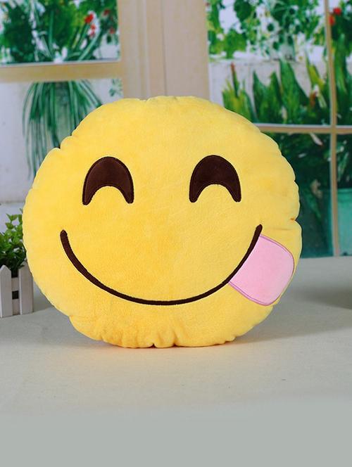 yellow velvet printed round cushion - 9554974 - Standard Image - 1