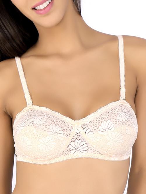 Beige Laced Printed Demi Bra - 9559212 - Standard Image - 1