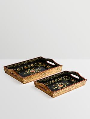 black and gold wooden painted serving tray (set of 2) - 9559672 - Standard Image - 2