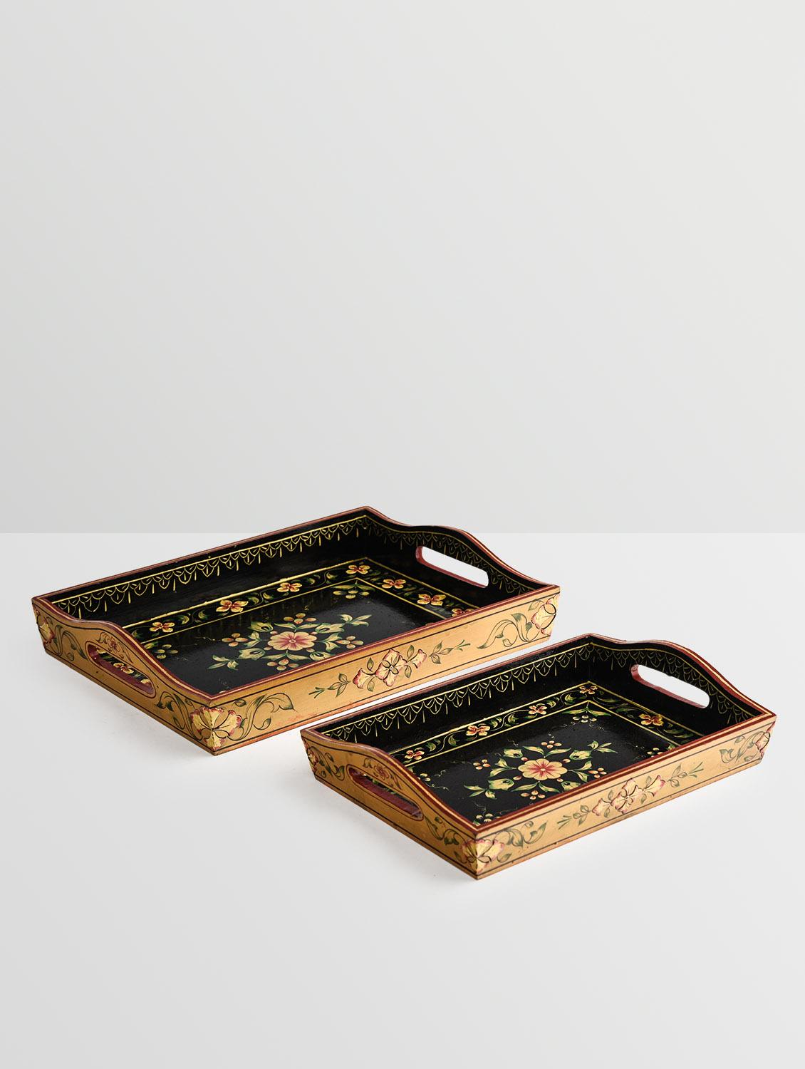 black and gold wooden painted serving tray (set of 2) - 9559672 - Zoom Image - 2