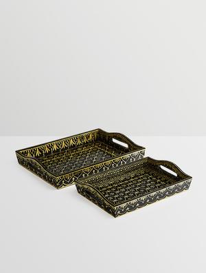 black and gold wooden painted serving tray (set of 2) - 9559673 - Standard Image - 2