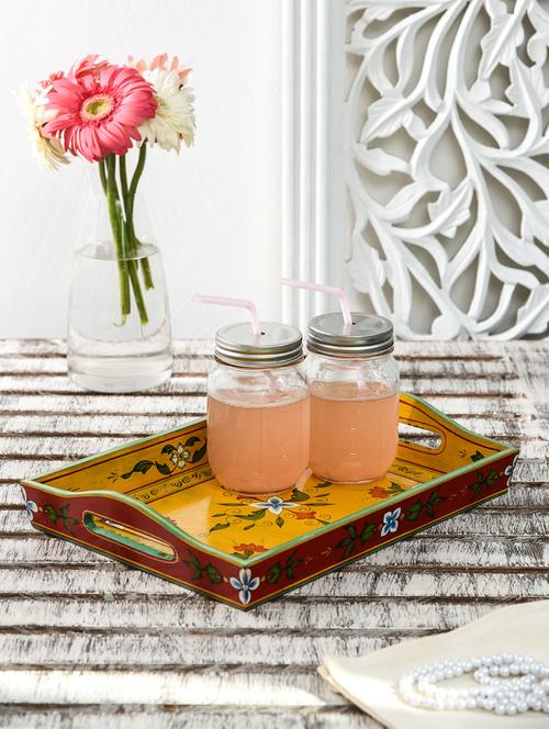yellow wooden painted serving tray (set of 2) - 9559674 - Standard Image - 1