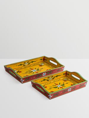 yellow wooden painted serving tray (set of 2) - 9559674 - Standard Image - 2