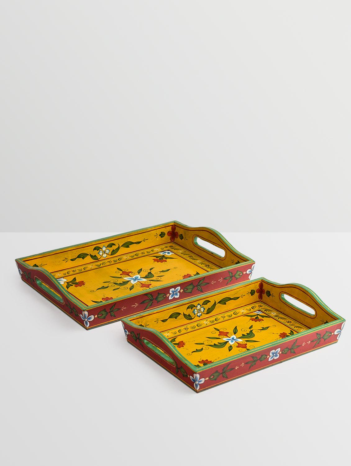 yellow wooden painted serving tray (set of 2) - 9559674 - Zoom Image - 2