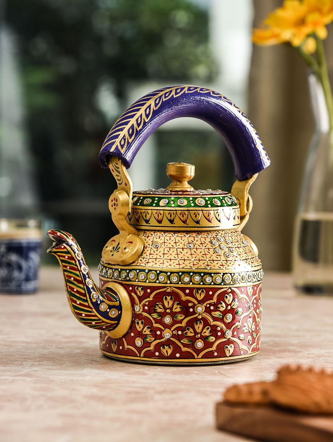 gold aluminium hand painted kettle - 9559700 - Zoom Image - 1