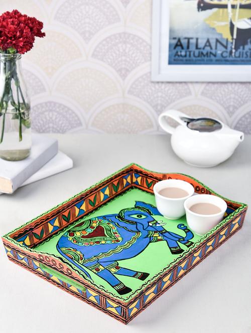 multicoloured wooden hand painted tray - 9559718 - Standard Image - 1