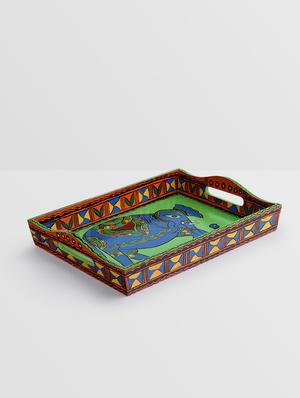 multicoloured wooden hand painted tray - 9559718 - Standard Image - 3