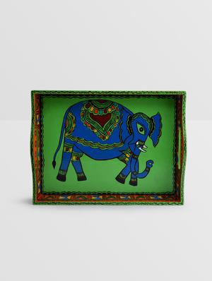 multicoloured wooden hand painted tray - 9559718 - Standard Image - 4