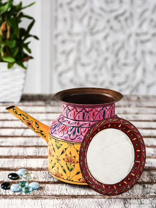 pink and yellow copper painted ghara - 9559728 - Standard Image - 1