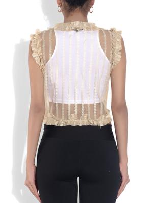 beige sleeveless net shrug - 9564482 - Standard Image - 3