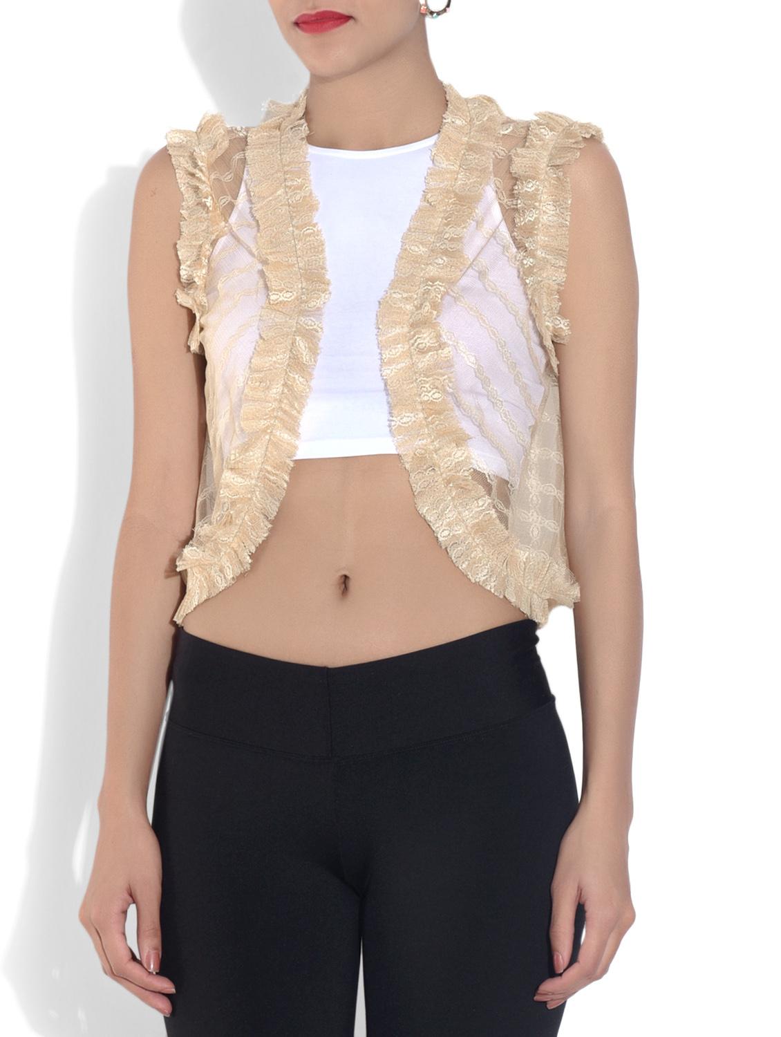 beige sleeveless net shrug - 9564482 - Zoom Image - 2