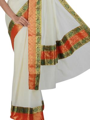 white cotton kasavu saree with blouse - 9565445 - Standard Image - 2