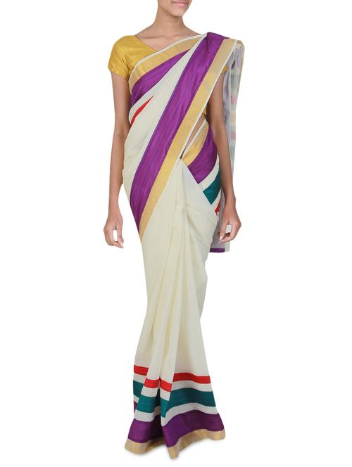 white cotton kasavu saree with blouse - 9565446 - Standard Image - 1