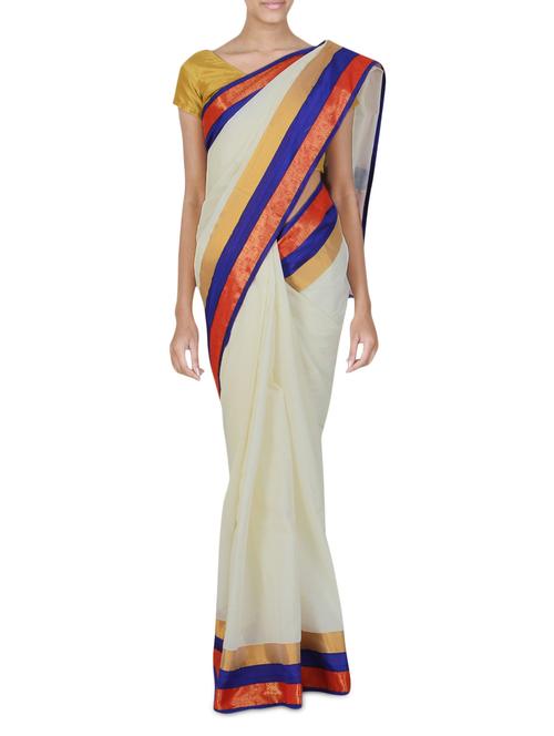 white cotton kasavu saree with blouse - 9565447 - Standard Image - 1