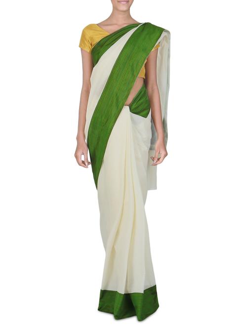 white cotton bordered saree with blouse - 9565451 - Standard Image - 1