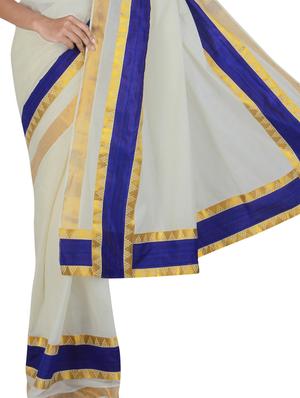 white cotton kasavu saree with blouse - 9565453 - Standard Image - 2