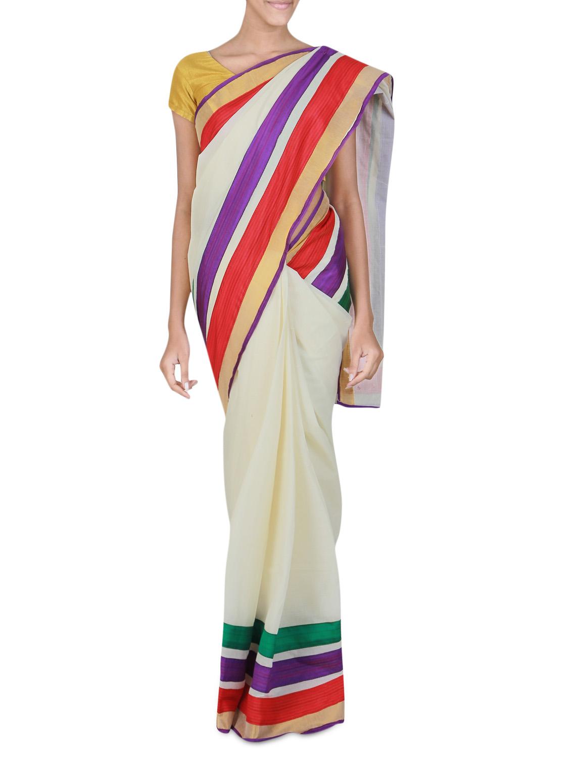  white cotton  kasavu saree with blouse