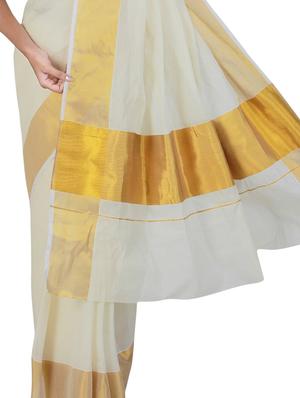 white cotton kasavu saree with blouse - 9565461 - Standard Image - 2