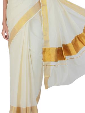 white cotton kasavu saree with blouse - 9565483 - Standard Image - 2