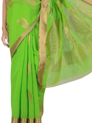 green cotton brocade kasavu saree with blouse - 9565488 - Standard Image - 2