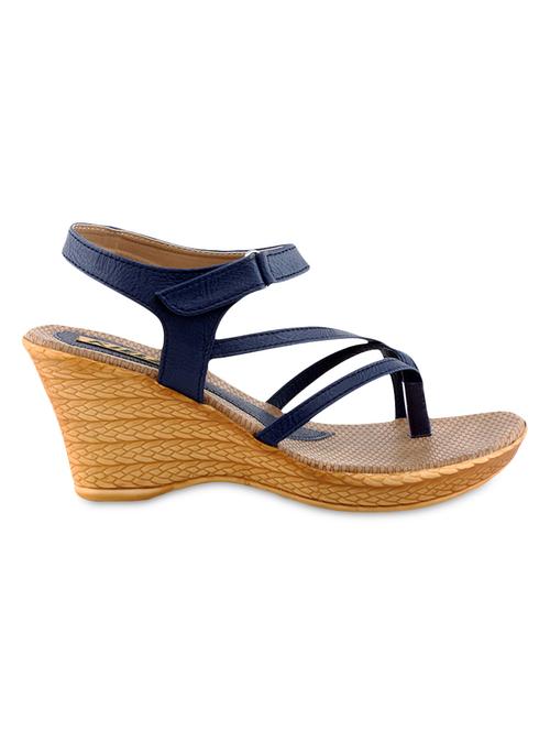 navy blue faux leather ankle strap wedges - 9566257 - Standard Image - 1