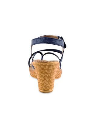 navy blue faux leather ankle strap wedges - 9566257 - Standard Image - 3