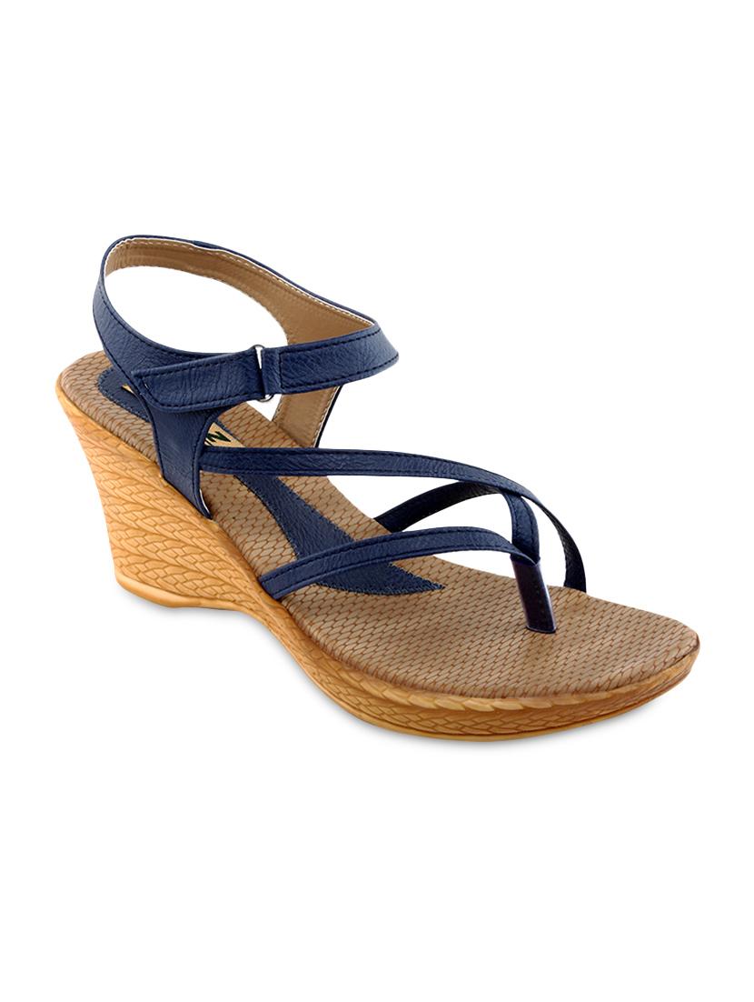 navy blue faux leather ankle strap wedges - 9566257 - Zoom Image - 2
