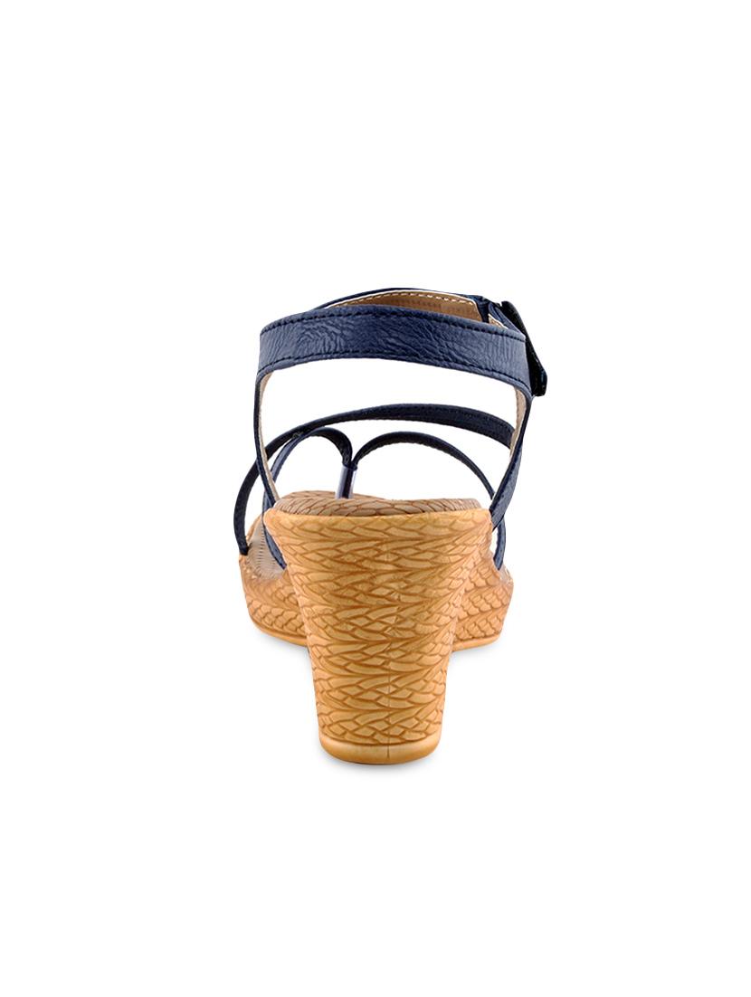 navy blue faux leather ankle strap wedges - 9566257 - Zoom Image - 3
