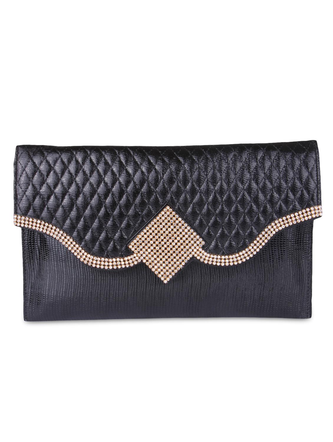 black faux leather embellished sling clutch - 9566798 - Zoom Image - 1