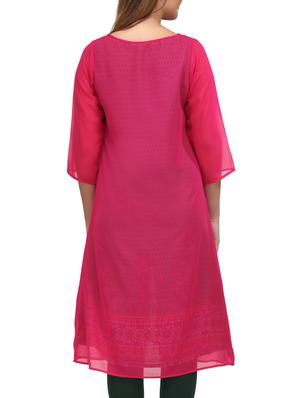 printed pink and sea green rayon layered kurta - 9569930 - Standard Image - 3
