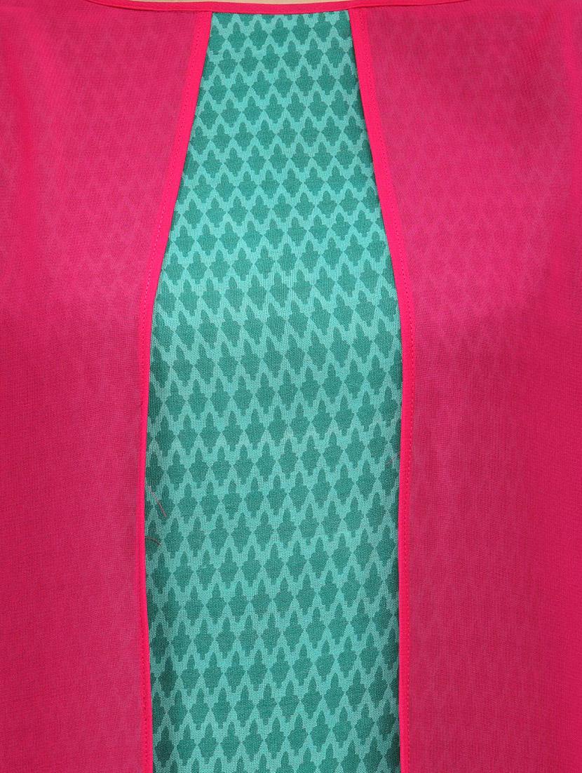 printed pink and sea green rayon layered kurta - 9569930 - Zoom Image - 4